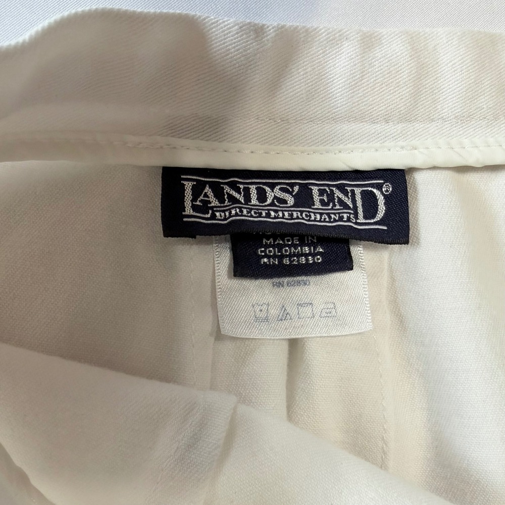 Lands End White Twill Pleated High Waist Side Zip Pants Womens 8 Regular